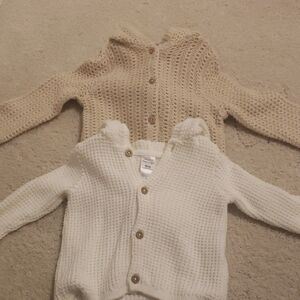 Knit Button-Up Cardigans - Cream and Tan